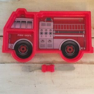 Fire engine dish with matching fork